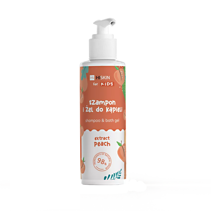 Hiskin persikų kvapo vaikiškas šampūnas ir vonios gelis, 280 ml
