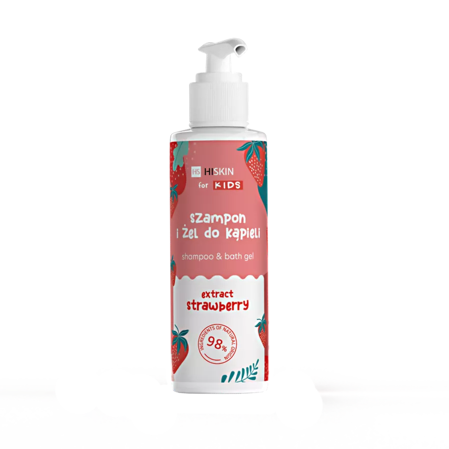 Hiskin braškių kvapo vaikiškas šampūnas ir vonios gelis, 280 ml