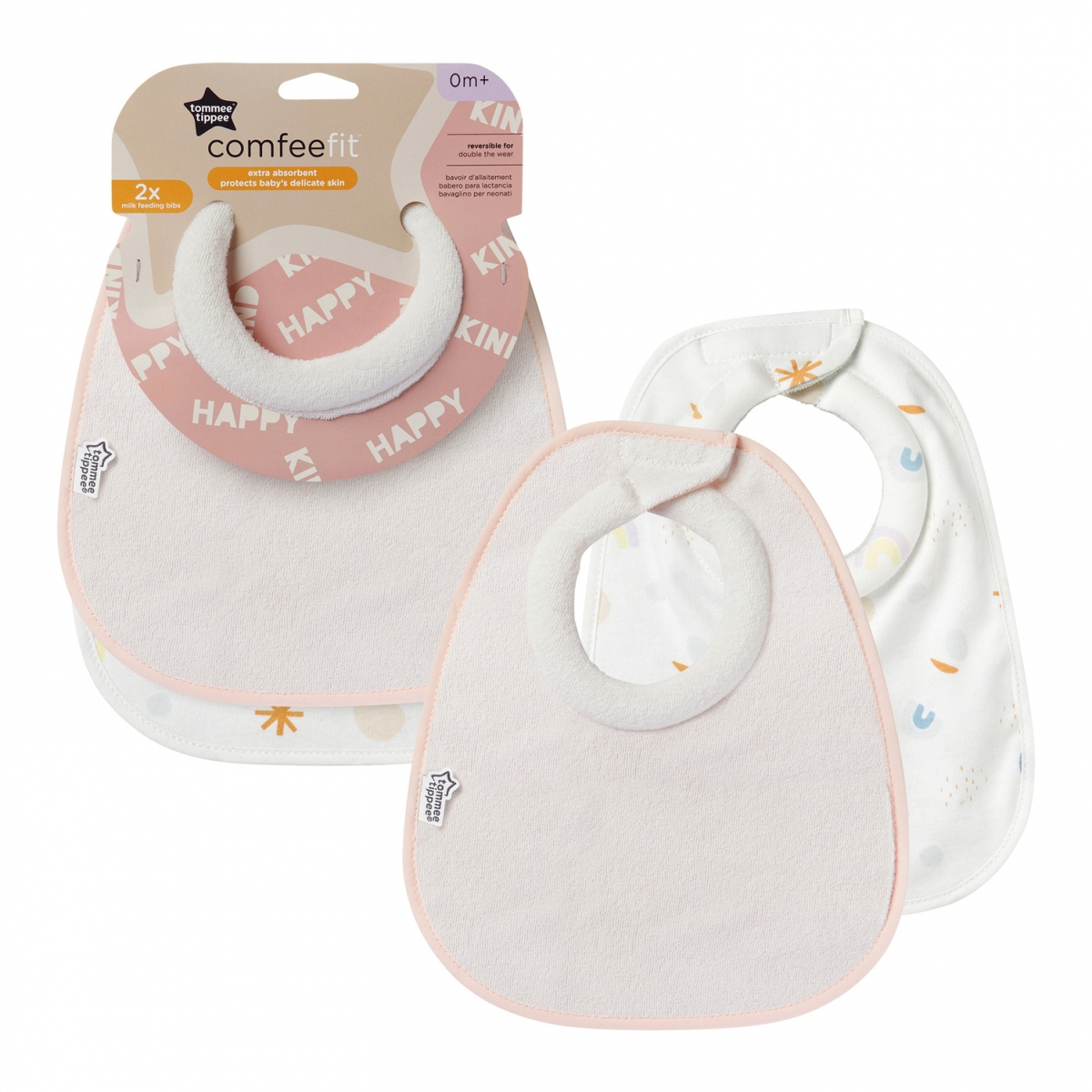 Minkšti medžiaginiai seilinukai mergaitėms TOMMEE TIPPEE Comfeefit, rausvos spalvos 2 vnt. rinkinys,0 mėn+