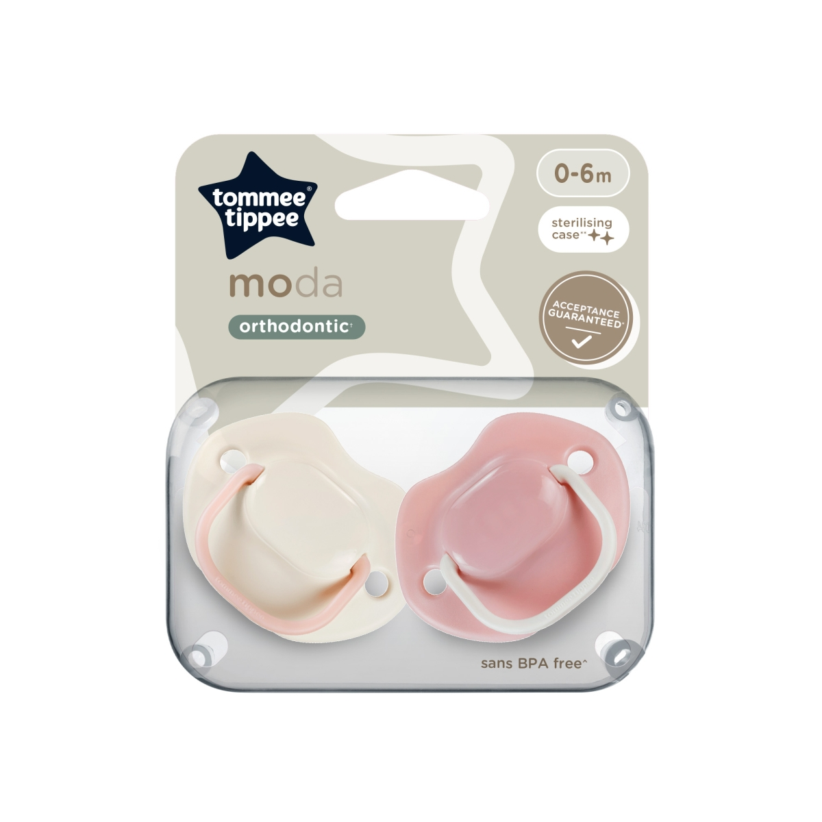 TOMMEE TIPPEE Moda silikoninis čiulptukas naujagimiams nuo 0 iki 6 mėnesių,rinkinys dviejų vienetų.