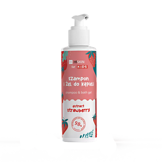 Hiskin braškių kvapo vaikiškas šampūnas ir vonios gelis, 280 ml
