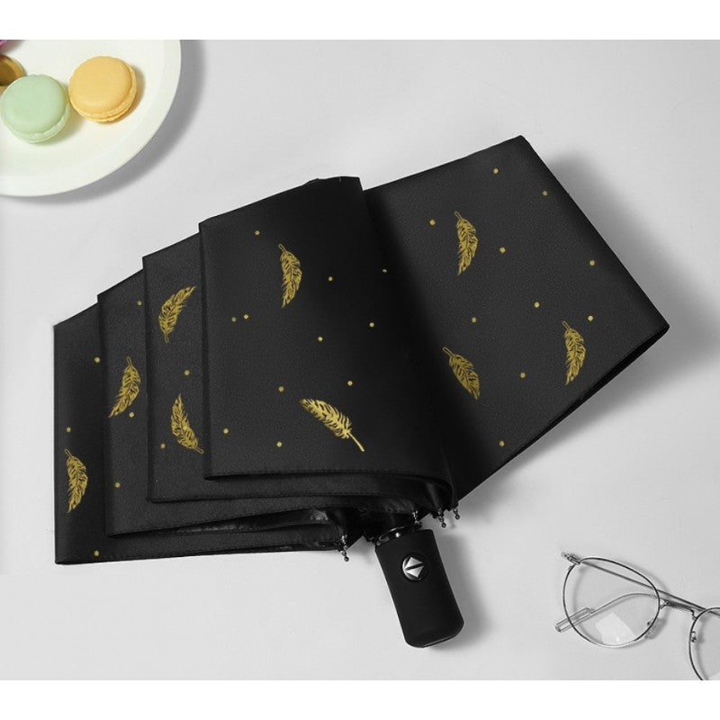 Automatinis skėtis su auksinėmis plunksnomis – 98 cm, prabangus dizainas