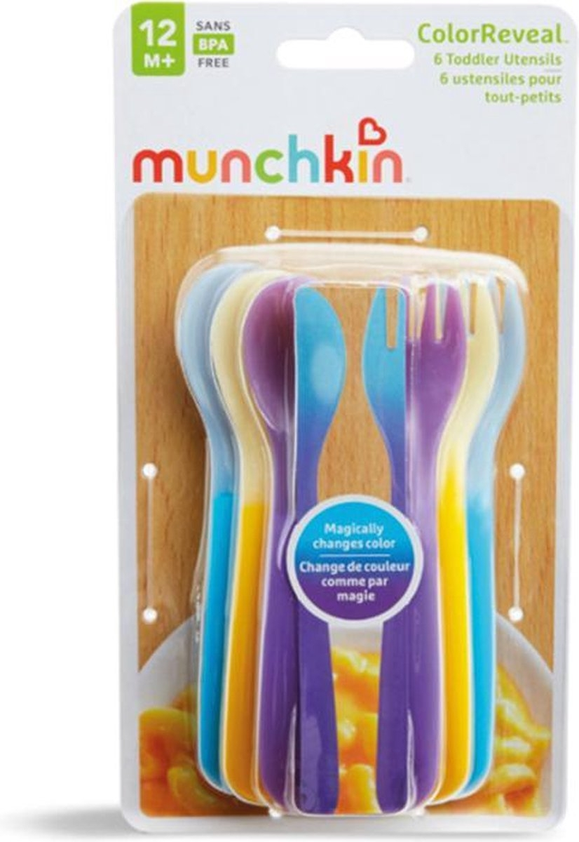 MUNCHKIN spalvoti šaukšteliai ir šakutės kūdikiams nuo 12 mėnesių, 6 vnt. mokomasis rinkinys