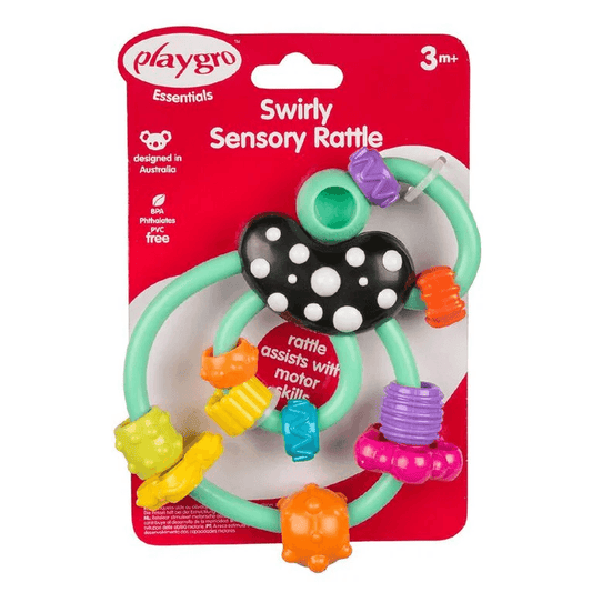 PLAYGRO sensorinis barškutis kūdikiams lavina pojūčius ir smulkiąją motoriką