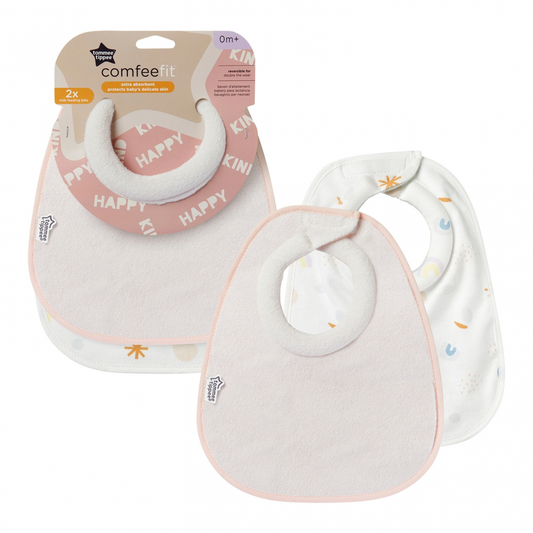Minkšti medžiaginiai seilinukai mergaitėms TOMMEE TIPPEE Comfeefit, rausvos spalvos 2 vnt. rinkinys,0 mėn+