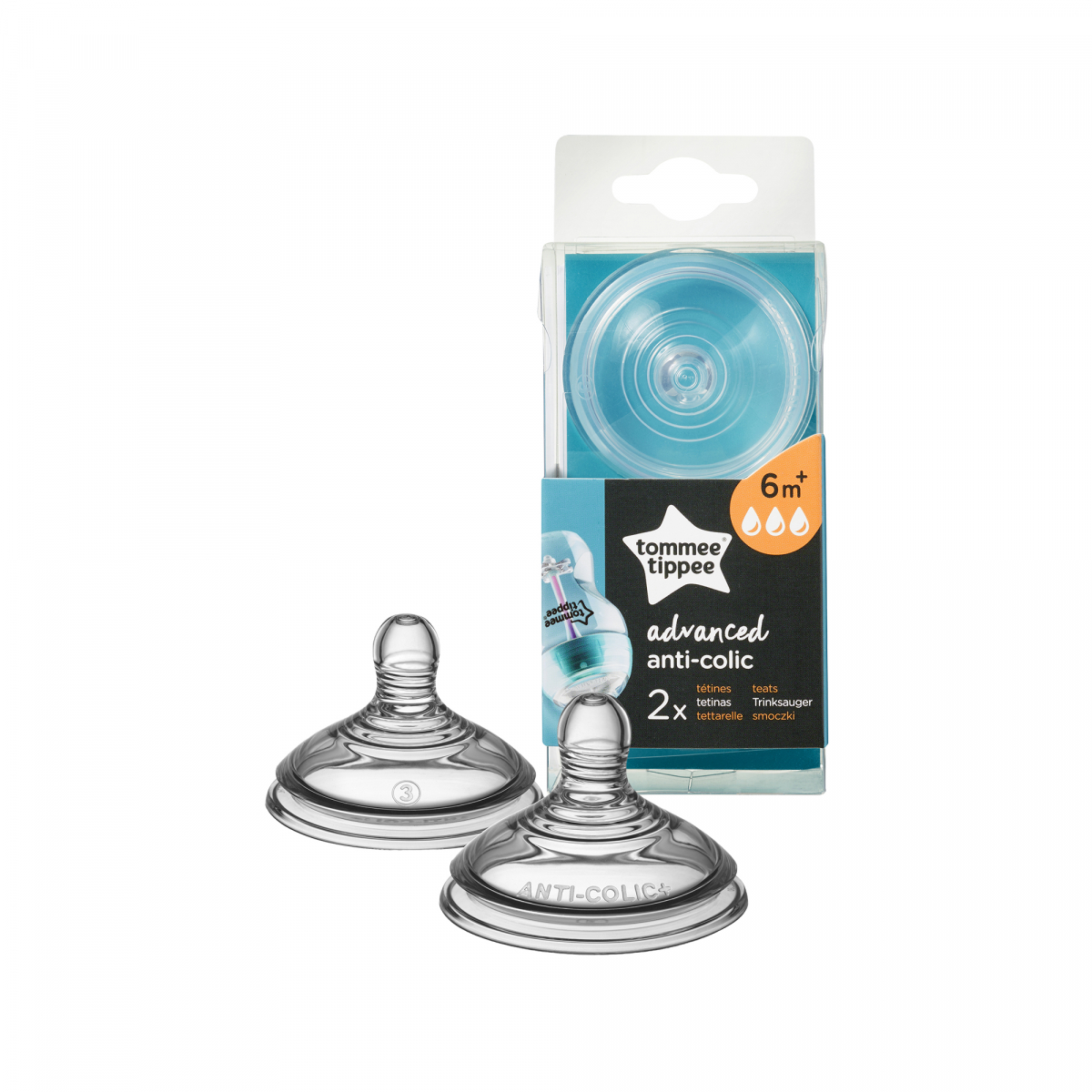 TOMMEE TIPPEE antikoliniai žindukai buteliukams nuo 6 mėnesių, greito srauto 2 vnt. pakuotė