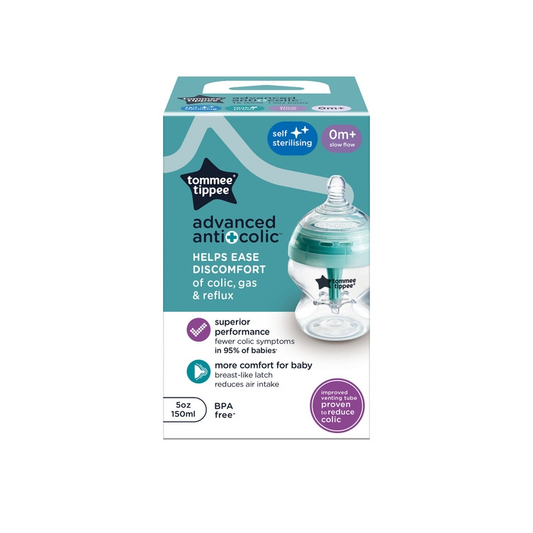 TOMMEE TIPPEE Advanced Anti-Colic antikolinis buteliukas naujagimiams, 150 ml talpa su lėto srauto žinduku