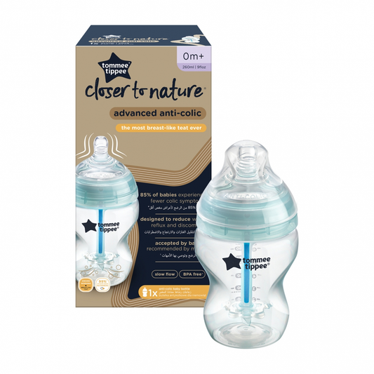 TOMMEE TIPPEE Advanced Anti-Colic antikolinis buteliukas su temperatūros indikatoriumi, 260 ml talpa