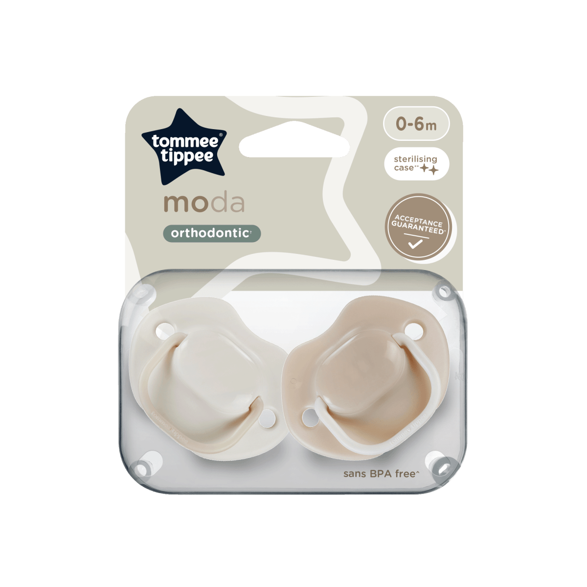 TOMMEE TIPPEE Moda silikoninis čiulptukas kūdikiams nuo 0 iki 6 mėnesių, ortodontinė forma