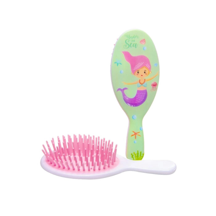 Vaikiškas pastelinis plaukų šepetys su undinėlės dizainu, kompaktiškas