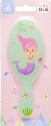 Vaikiškas pastelinis plaukų šepetys su undinėlės dizainu, kompaktiškas