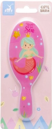 Vaikiškas pastelinis plaukų šepetys su undinėlės dizainu, kompaktiškas